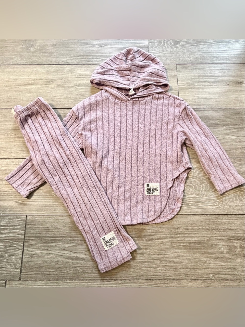 SHEIN Kids Ribbed Hoodie Pants Set 6Y